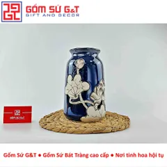 Lọ hoa men hỏa biến dáng đầm vẽ sen Gốm Sứ G&T