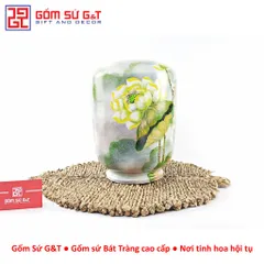 Lọ Hoa Gốm Bát Tràng Vuốt Tay Vẽ Sen Chuồn Dáng Thạp – Bình Cắm Hoa Thủ Công Trang Trí Decor