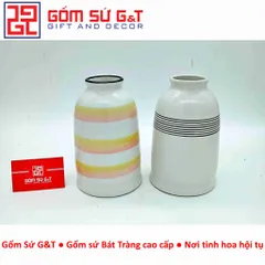 Lọ hoa trang trí dáng phích vẽ sọc ngang