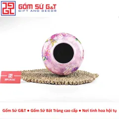 Lọ Hoa Gốm Sứ Bát Tràng Vuốt Tay Dáng Vò Vẽ Hoa Cẩm Tú Cầu Thủ Công Cao Cấp