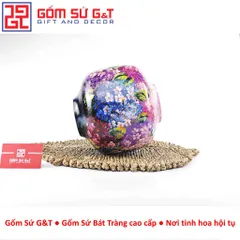 Lọ Hoa Gốm Sứ Bát Tràng Vuốt Tay Dáng Vò Vẽ Hoa Cẩm Tú Cầu Thủ Công Cao Cấp