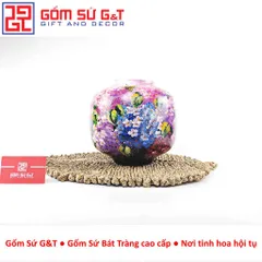 Lọ Hoa Gốm Sứ Bát Tràng Vuốt Tay Dáng Vò Vẽ Hoa Cẩm Tú Cầu Thủ Công Cao Cấp
