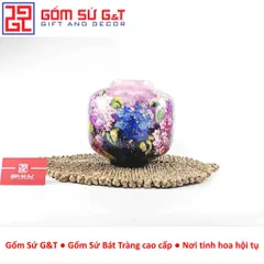Lọ Hoa Gốm Sứ Bát Tràng Vuốt Tay Dáng Vò Vẽ Hoa Cẩm Tú Cầu Thủ Công Cao Cấp