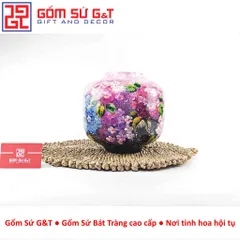 Lọ Hoa Gốm Sứ Bát Tràng Vuốt Tay Dáng Vò Vẽ Hoa Cẩm Tú Cầu Thủ Công Cao Cấp