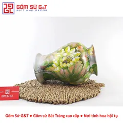 Lọ Hoa Gốm Bát Tràng Vuốt Tay Dáng Chân Đèn Vẽ Sen Chuồn – Bình Cắm Hoa Gốm Sứ Thủ Công Trang Trí Phòng Khách Cao Cấp