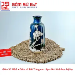 Lọ hoa trang trí dáng dọc dừa vẽ sen nổi Gốm Sứ G&T