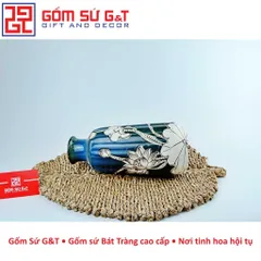 Lọ hoa trang trí dáng dọc dừa vẽ sen nổi Gốm Sứ G&T