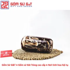 Lọ hoa trang trí dáng đu đủ vẽ gieo duyên quan họ 3D nâu trầm Gốm Sứ G&T