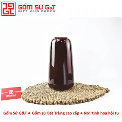 Lọ hoa trang trí dáng đu đủ vẽ gieo duyên quan họ 3D nâu trầm Gốm Sứ G&T