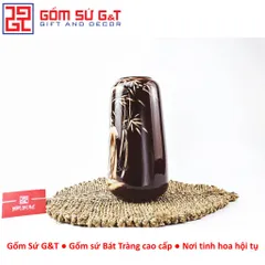 Lọ hoa trang trí dáng đu đủ vẽ gieo duyên quan họ 3D nâu trầm Gốm Sứ G&T