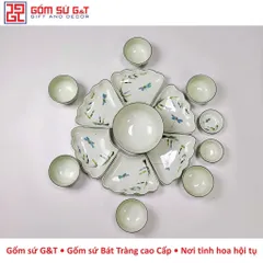 Bộ đồ ăn mặt trời vẽ trúc chuồn men kem Gốm Sứ G&T