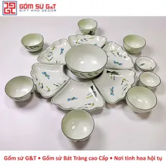 Bộ đồ ăn mặt trời vẽ trúc chuồn men kem Gốm Sứ G&T