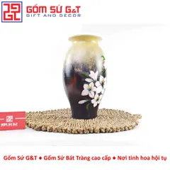 Lọ Hoa Gốm Vuốt Tay Dáng Bom Vẽ Hoa Loa Kèn – Gốm Thủ Công Bát Tràng Decor Phòng Khách - Gốm Sứ G&T