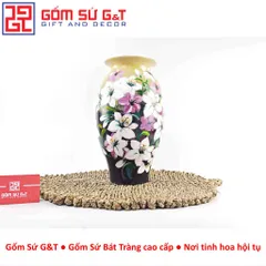 Lọ Hoa Gốm Vuốt Tay Dáng Bom Vẽ Hoa Loa Kèn – Gốm Thủ Công Bát Tràng Decor Phòng Khách - Gốm Sứ G&T