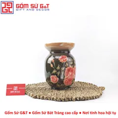 Lọ hoa vuốt tay dáng thon vẽ hoa hồng Gốm Sứ G&T