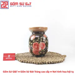 Lọ hoa vuốt tay dáng thon vẽ hoa hồng Gốm Sứ G&T