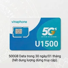 SIM VinaPhone U1500 500GB Tháng 4G 5G Data Tốc Độ Cao 12 Tháng Khoảng 17GB Ngày Hỗ Trợ eSIM