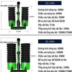Lọc Sủi Qanvee QS-100A QS-200A Lọc Vi Sinh Bio Đôi - 2 Ngăn Vật Liệu Lọc Cho Bể Cá Tép Cá Con