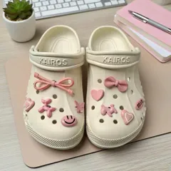 [Sẵn charm - Màu be] Dép sục đế cao 3 cm đi êm chân, thoải mái, chống thấm nước, kèm charm xinh