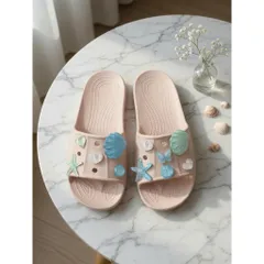 Màu hồng - Dép nữ quai ngang đi nhẹ êm chống trơn trượt kèm sét charm xinh xắn