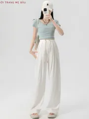 Quần Bầu Mặc Hè Lụa Đũi Xước Mềm Mát Mịn Dáng Suông Dây Chun Điều Chỉnh Size