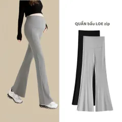 Quần Bầu Ống Loe Co Giãn 4 Chiều, Đáp Bụng Chun Chỉnh Size, Chất Zip Mềm Mướt