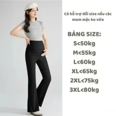 Quần Bầu Ống Loe Co Giãn 4 Chiều, Đáp Bụng Chun Chỉnh Size, Chất Zip Mềm Mướt
