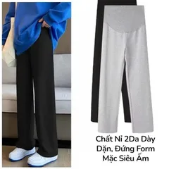 [HOT] Quần Bầu Nỉ 2 Da Ấm Áp, Ống Suông Rộng Thu Đông, Có Đáp Đỡ Bụng Chun Khuy Chỉnh Size