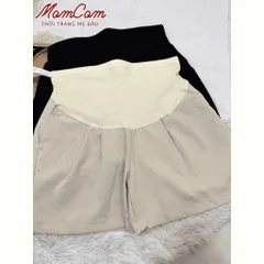 Quần Bầu Sooc Kaki Nhật Mềm Mát Dáng Chữ A Cạp Cao Xếp Ly Túi Trước Sau Freesize Thời Trang Mẹ Bầu
