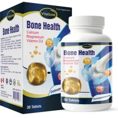 (Chính hãng Canada) Viên Uống Canxi VitaGold Bone Health Canxi Carbonate + Magie + Vitamin D3 Hỗ Trợ Xương Khớp Hộp 30 V