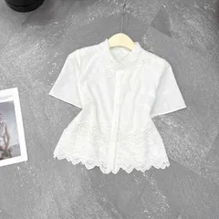 Áo sơ mi thô cổ ren dáng croptop siêu xinh, chất thô boi mềm mát siêu đẹp, áo T-Hoa - May0915