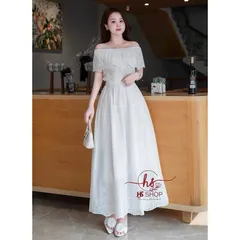 Sét váy maxi thô boi HS, Sét áo trễ vai bo chun gấu kèm chân váy xoè trẻ trung thanh lịch - May0915