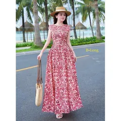 Váy maxi hoa trẻ trung tôn dáng, váy mặc đi chơi đi biển cực xinh - May0915
