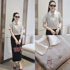 Áo sơ mi công sở dáng croptop cổ sen trẻ trung mix quần hay chân váy đều xinh - May0915