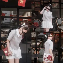Áo sơ mi công sở dáng croptop cổ sen trẻ trung mix quần hay chân váy đều xinh - May0915