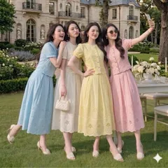 Sét váy thô boi HS áo cổ tròn tay bo chun xinh xắn - May0915