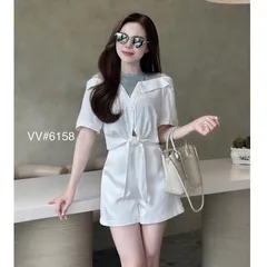 Áo kẻ khoét vai buộc gấu trẻ trung mix sooc hoặc chân váy đều xinh - May0915