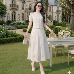 Sét váy thô boi HS áo cổ tròn tay bo chun xinh xắn - May0915