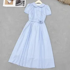 Váy TC cổ sen đính hoa eo siêu xinh, Váy vintage trẻ trung mặc đi làm đi chơi đều đẹp - May0915