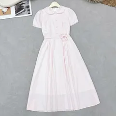 Váy TC cổ sen đính hoa eo siêu xinh, Váy vintage trẻ trung mặc đi làm đi chơi đều đẹp - May0915