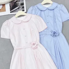 Váy TC cổ sen đính hoa eo siêu xinh, Váy vintage trẻ trung mặc đi làm đi chơi đều đẹp - May0915