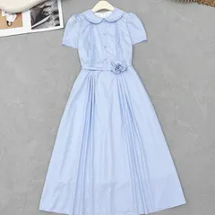 Váy TC cổ sen đính hoa eo siêu xinh, Váy vintage trẻ trung mặc đi làm đi chơi đều đẹp - May0915