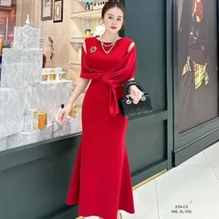 Váy dự tiệc đuôi cá tôn dáng kèm khăn lụa và tag đá sang chảnh