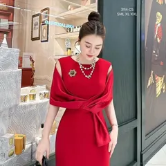 Váy dự tiệc đuôi cá tôn dáng kèm khăn lụa và tag đá sang chảnh
