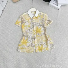 Áo sơ mi hoạ tiết LD phối cổ sen trẻ trung thanh lịch - May0915