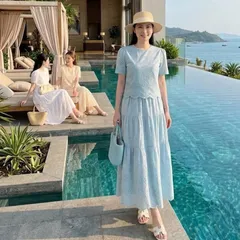 Sét váy thô boi cổ ngọc xinh xắn, chất thô mềm siêu mát, sét váy mặc nhóm cực xinh - May0915