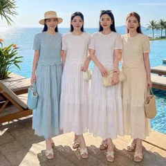 Sét váy thô boi cổ ngọc xinh xắn, chất thô mềm siêu mát, sét váy mặc nhóm cực xinh - May0915