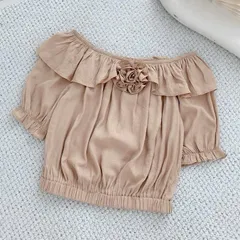 Áo trễ vai bèo đính hoa bo gấu mặc được 2 kiểu trễ vai và cổ tròn, chất đũi mềm siêu mát - May0915