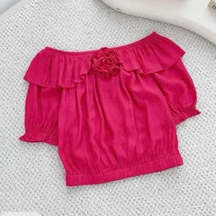 Áo trễ vai bèo đính hoa bo gấu mặc được 2 kiểu trễ vai và cổ tròn, chất đũi mềm siêu mát - May0915