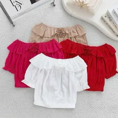 Áo trễ vai bèo đính hoa bo gấu mặc được 2 kiểu trễ vai và cổ tròn, chất đũi mềm siêu mát - May0915